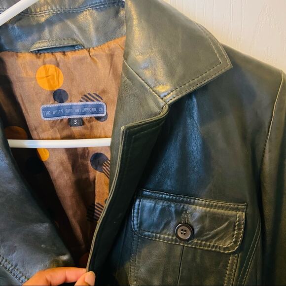 The Knits and Outerwear Co. Olive Green Single Button Leather Jacket, Sz S - Picture 5 of 11